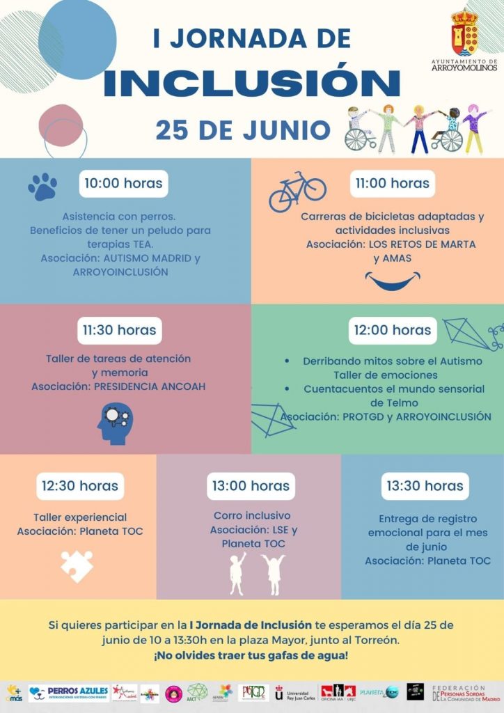 Hoy, desde las 10:00 horas en la Plaza Mayor de Arroyomolinos nos sumamos a la 1ª Jornada de Inclusión. Como nos gustan estas iniciativas tan necesarias para reivindicar que queda mucho por hacer en este campo.